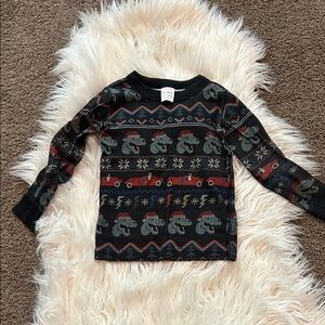 Hanna Andersson Black Long Sleeve Tee with Holiday Dinosaur & Toy car Print